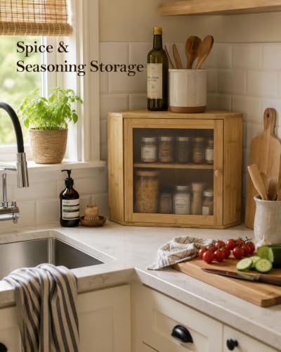 Corner Bread Box, 2 Tier Bamboo Bread Storage for Kitchen Countertop - Image 7