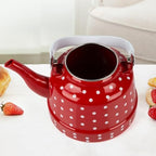 Toyvian Red Polka Dot Enamel Tea Kettle 7.87X5.51X5.51 in Stovetop Water Boiling Pot for Gas Stove Induction Cooker Heating Tea and Mulled Wine at Home - Image 4