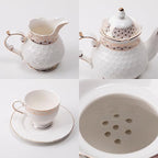 Sweejar 21 Pieces Porcelain Tea Set, Vintage Gold Trimmed Teapot Cup and Saucer Set, Tea Cup for Loose Tea, Sugar Bowl and Creamer Pitcher with Spoons, Service for 6(Classic Gold) - Image 6