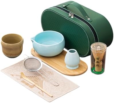 Matcha Whisk Set, 8-Piece Complete Ceramic Kit with Bamboo Whisk, Bowl, Sifter & Scoop – Japanese Tea Ceremony Gift for Beginners (G) by Unknown