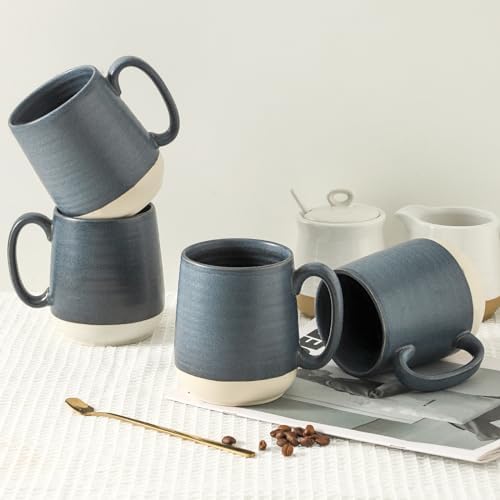 Hasense Coffee Cups Ceramic, Coffee Mugs with Handles Set of 4, 15 oz Tea Cups for Home and Office, Stylish Colorblocking Mugs for Coffee, Tea, Latte, Hot Chocolate, Christmas Cups Gift, Deep Blue - Image 6