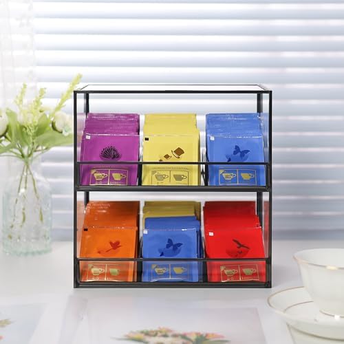 REDHUGO Glass Tea Bag Organizer, 2-Tier Tea Bag Holder for Counter, Black - Image 5