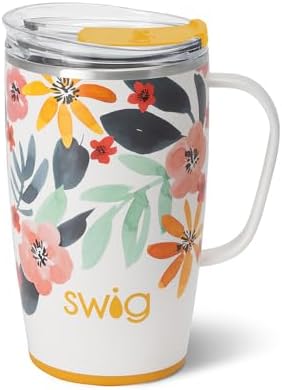 Swig Life 18oz Insulated Travel Mug with Handle & Lid, Honey Meadow by SwigLife