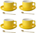8 Ounce Cappuccino Cups Set of 4, Latte Mugs with Saucers and Spoons, Yellow Ceramic Coffee Mugs Tea Cups for Cappuccino Latte Mocha Au Lait Macchiato Cafe by AYUCIAPremiumCeramic