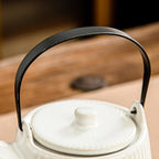Yundu Ceramic Teapots for Tea, 1000ml/33.8oz Tea Pot with Infusers for Loose Tea, Striped Tea Pot with Removable Tea Infuser - Reactive White - Image 2