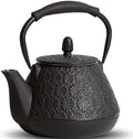 Cast Iron Teapot, 32oz Tea Kettle with Infuser for Stove Top, Sakura Blossom Pattern Japanese Tea Pot for Tea & Coffee Coated with Enameled Interior, Silicone Handle 950ml black by Unknown