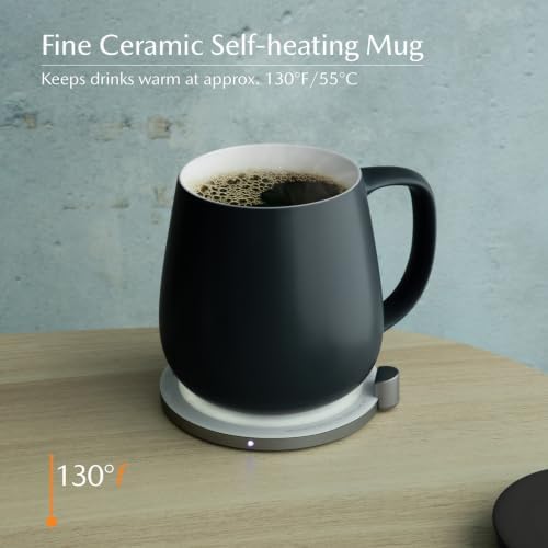 Ui+ Self-Heating Mug Set – Inkstone Black | 18 fl oz / 532 mL Ceramic Coffee Mug Warmer, Infrared Temperature Control Heating Mug with OHOM Pad Max for Coffee & Tea - Image 2