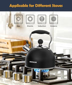 Tea Kettle, 2 Quart Stainless Steel Whistling Tea Kettle, Stovetop Whistling Teakettle Tea Pots for Stove Top with Ergonomic Folding Handle, Small Teapot, Water boiler for Tea, Coffee (Black) - Image 5
