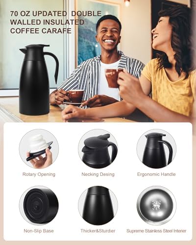 70Oz Thermal Coffee Carafe for keeping hot, Airpot Insulated Carafe Stainless Steel Thermal Pot for Coffee, (black+silver) - Image 5