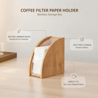 Bamboo Coffee Filter Holder Box with Lid for Cone Filters, Kitchen Counter Storage Organizer - Image 4