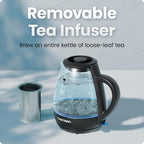 Chefman Electric Kettle with Tea Infuser, 1.7L 1500W, Removable Lid for Easy Cleaning, Boil-Dry Protection, Stainless Steel Filter, BPA Free, Auto Shut Off Hot Water Boiler, Glass Electric Tea Kettle - Image 4