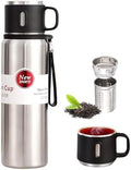 1500ml Double wall vacuum Leakproof stainless steel wide mouth insulated water bottle,tea tumbler with tea strainer infuser basket,cup and lid; travel coffee thermoses hot drinks,cold thermal flask by Unknown