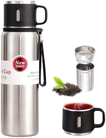 1000ml Double wall vacuum Leakproof stainless steel wide mouth insulated water bottle,tea tumbler with tea strainer infuser basket,cup and lid; travel coffee thermoses hot drinks,cold thermal flask by Unknown