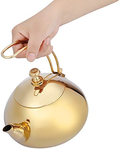 Stainless Steel Tea Kettle, 1.5 Litre Coffee Maker Pot, Whistling Teapot with Removable Handle and Mesh Strainer, for ALL Stovetops, for Milk Tea, Coffee, etc (Golden) - Image 3