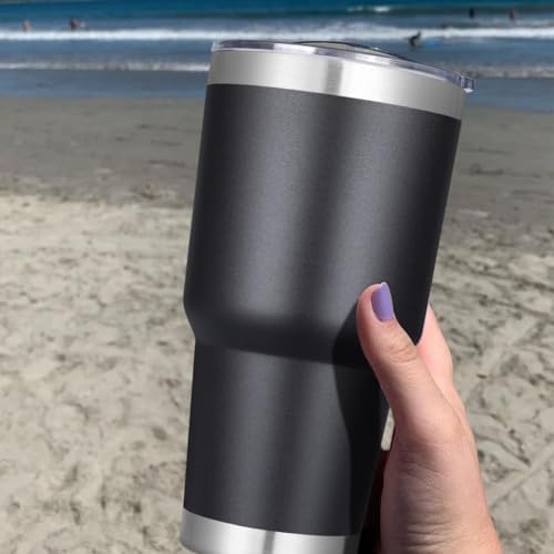 DOMICARE 30oz Tumbler Bulk with Lid and Straw, Double Wall Travel Coffee Mug, Insulated Vacuum Stainless Steel Tumblers, Powder Coated Tumbler Cup (Black, 8) - Image 2