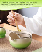 7 Piece Matcha Set, Green Resin Matcha Whisk, Macha Tea Set with Matcha Spoon, Whisk Holder, Matcha Brush, Shovel, Strainer, Matcha Accessories Japanese Tea Ceremony, Petal Green - Image 5