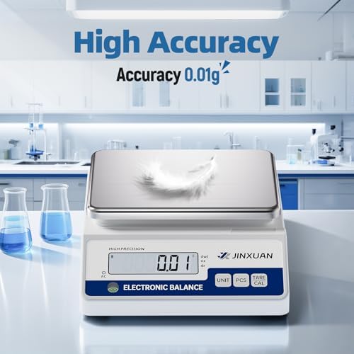 Lab Scale Gram Scale 6000gx0.01g Accuracy Laboratory Balance Scale Digital Scale Electronic Analytical Balance for Jewelry Gold Kitchen Lab, with 7 Units Conversion, 500g Weight, LCD Display - Image 2