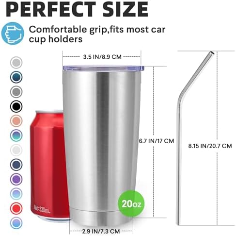 Volhoply 20oz Stainless Steel Tumbler with Lid and Straw Bulk 4 Pack,Double Wall Insulated Travel Iced Coffee Mug Fits Cup Holder,Powder Coated Cups for Hot/Cold Drinks,Christmas Gifts（Silver,4 Set） - Image 2