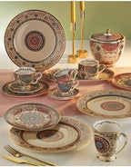 SODEF Rosea Bone Tea Cup and Saucer Set for One, 200cc Bone Porcelain with Functional Tray, Rich Traditional Motifs, Gold Accents, Multicolor - Image 3