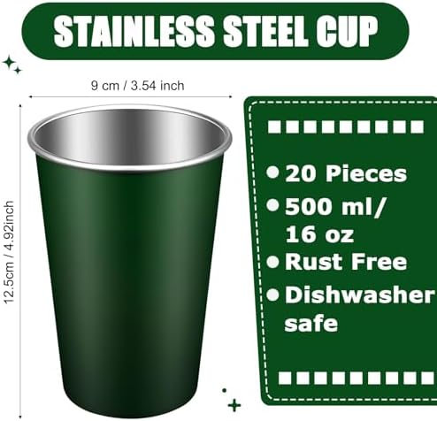 Mimorou 20 Pack 16 oz Stainless Steel Cups Metal Cup, Dark Green - Image 2