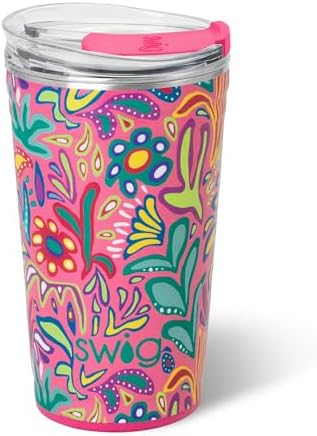 Swig Life 24oz Insulated Party Cup with EZ Slider Lid, Flora Rosa by SwigLife