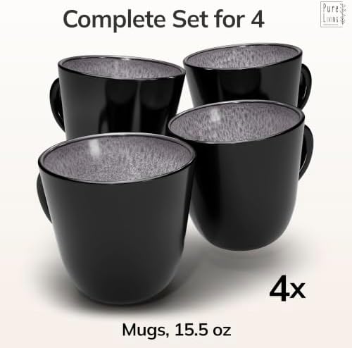 Large Stoneware Coffee Mugs Set of 4, 15.6 oz Coffee Cups with Reactive Glaze, Lead-Free, Dishwasher & Microwave Safe, Stain Resistant for Cocoa, Latte, Cappuccino & Tea, Dark Gray - Image 3