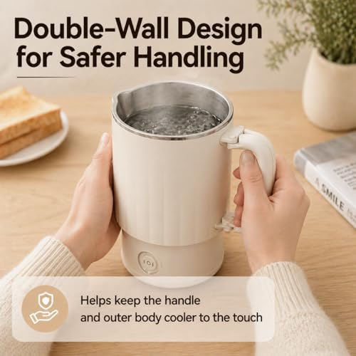 Small Electric Kettle, 0.6L Foldable Travel Kettle, Stainless Steel Inner Dual Heating Modes, Compact Hot Water Kettle for Travel, Camping, Office - Image 5