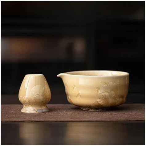 1-8PCS Glaze Matcha TeaSet With Strainer Spoon Bowl Reusable Whisk Holder Set(2PCS-YE) - Image 2