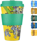Ecoffee Cup 14oz (400ml) Van Gogh Reusable Coffee Cup – PLA Plant-Based Travel Mug with Silicone Lid, Melamine Free & Dishwasher Safe – Irises by EcoffeeCup