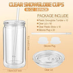 Willinglong 10 Pack 16 oz Snow Globe Cups Wall Double Acrylic Lid Straw - Image 2