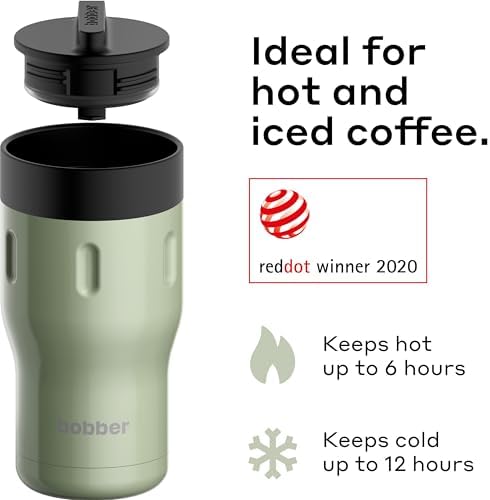 BOBBER 12 oz Insulated Tumbler with 360 Lid – 100% Leak-Proof, Stainless Steel Coffee Cup with Screw On Lid, BPA-Free, Dishwasher Safe – Coffee Travel Mug, Fits Car Cup Holder (Sage Green) - Image 2