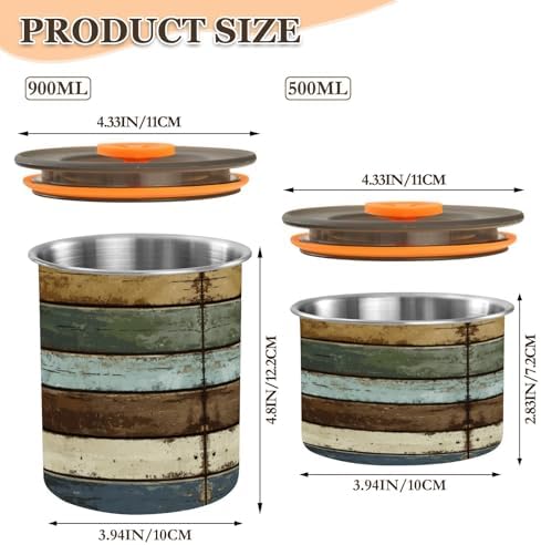 Stainless Steel Coffee Storage Containers with Airtight Lid, Vintage Rustic Wood Planks 30oz Food Storage Container Kitchen Canister for Tea, Coffee Beans, Ground, Sugar Storage - Image 3