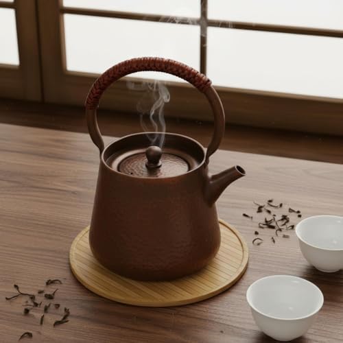 Amagogo Copper Kettle Tea Pot Teapot Water Boiler Hammered Copper Detailing Handcrafted Texture Compact Handle suitable for daily guest sharing countertop decor, Copper, Natural Copper - Image 7