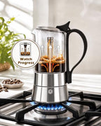 5 Cup Glass Moka Pot 10 oz, Stovetop Espresso Maker, Visible Borosilicate Glass Top & Stainless Steel, Secure Handle, Induction Gas Electric, Portable - Image 3