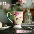 BTaT- Coffee Mugs, 12 oz, Set of 6, Floral Mugs, Porcelain Bone China, Coffee Cups - Image 3