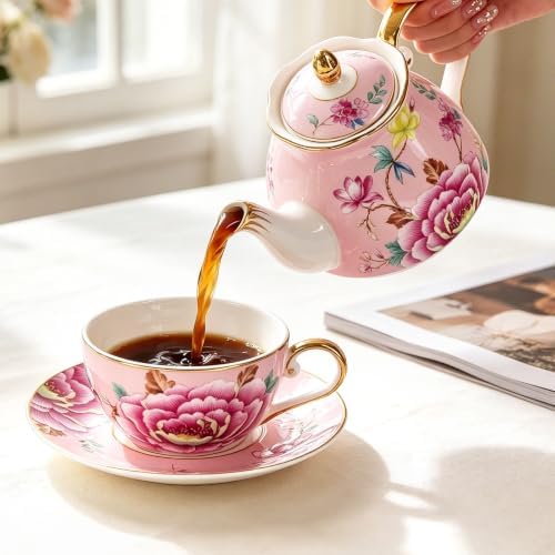 KAMMAK Tea for One Set, Ceramic Teapot, Bone China Tea Set, Cup and Saucer - Image 5
