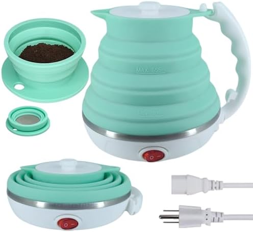 Travel Electric Kettle, Collpasible Portable Electric Kettle, Portable Tea Kettle + Paperless Travel Pour Over Coffee Maker, Collapsible Pour Over Coffee Dripper One Cup (Green) by Unknown