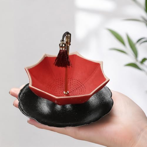 Porcelain Rotating Umbrella Tea Strainer - Ceramic Loose Leaf Filter (Red - Image 7
