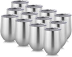 DOMICARE Stainless Steel Wine Tumbler Bulk with Lid, Personalized Insulated Tumblers Set, 12oz Travel Coffee Cups Pack of 12, Stainless steel by VisittheDOMICARE