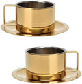 2Pcs Espresso Cups and Saucers Set, Coffee Cup and Saucer Set Gold Coffee Mug Stainless Steel Demitasse Cups Exquisite Luxury Small Coffee Containers for Latte Cappuccino Tea, 200ML by Unknown