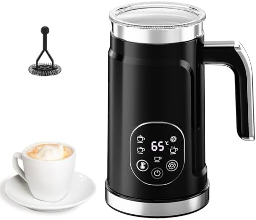 Automatic Warmer Milk Steamer, Electric Hot Milk Frother with 300ml Large Capacity, Digital Touchscreen Control and Adjustable Temperature Setting for Cappuccino, Latte and Hot Chocolate (White) by Unknown