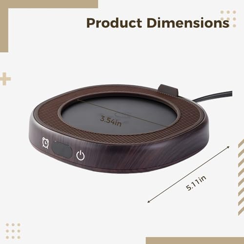 Electric Mug Warmer with 4 Temperature Settings, Smart Coffee Cup Warmer with Auto Shut Off, 25W Wood Grain Beverage Warmer for Desk, UL and CE Certified, 5.1 x 5.1 in / 130 x 130 cm - Image 5