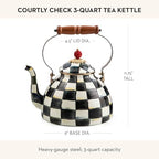MACKENZIE-CHILDS Tea Kettle, 3 Quarts, Black-and-White Courtly Check - Image 4