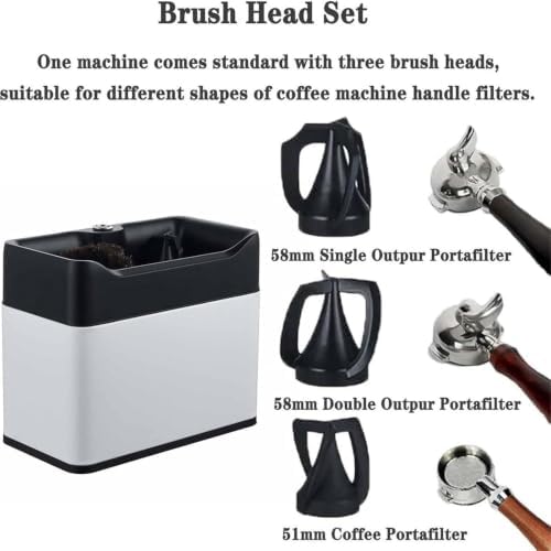 Electric Automatic Portafilter Cleaner, Espresso Coffee Puck Knock Box with Scrapers and Brush Head, Portable Coffee Ground Cleaning Tool for Home Cafe Coffee Bar Use(White) - Image 2