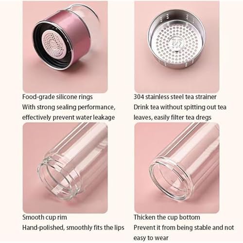 Glass Infuser Tea Cup, 3-in-1 Design with Built-in Filter, Double Layer Insulated Tea Bottle with Lid, Portable Loose Leaf Tea Steeper for Home Travel Office Use - Image 4