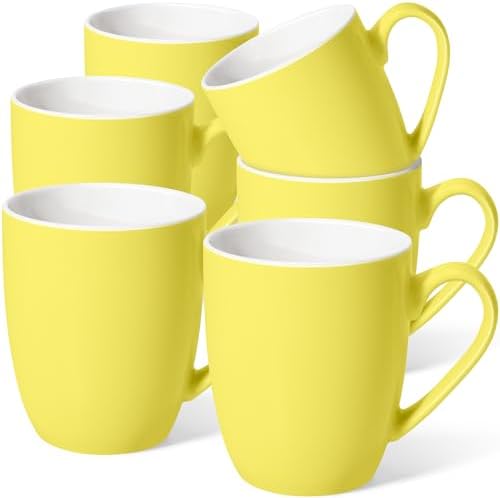 Urbanstrive 16 oz Large Coffee Mugs Set of 6 Ceramic Coffee Mug White Coffee Cups Tea Cups Idea Gift for Women Men House Warming Gifts New Home Office, Yellow 6 Pack by Urbanstrive