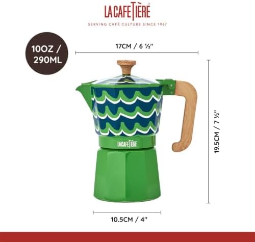 La Cafetière Venice 6 Cup Espresso Maker, 290ml Aluminium Stovetop Coffee Maker with Swirl Design, Gas and Electric Hob Moka Pot with Wooden Handle, Cyan Tides - Image 5