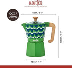 La Cafetière Venice 6 Cup Espresso Maker, 290ml Aluminium Stovetop Coffee Maker with Swirl Design, Gas and Electric Hob Moka Pot with Wooden Handle, Cyan Tides - Image 5
