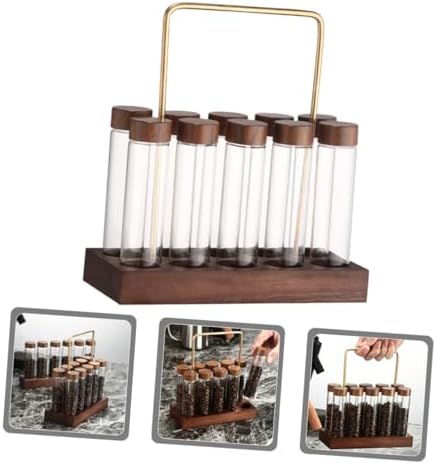 Glass Coffee Bean Storage Tubes with Wood Brass Stand Set - Image 5