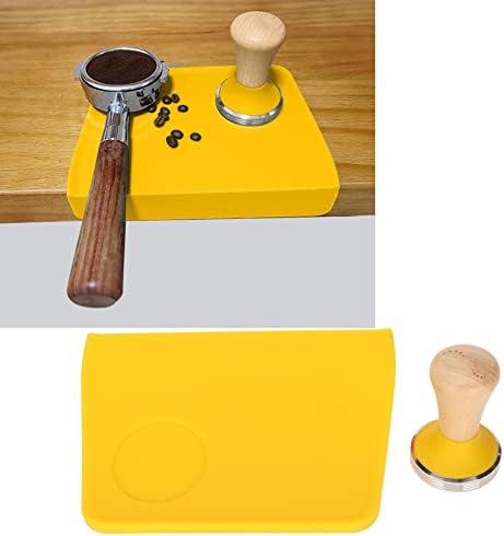 Coffee Powder Press Tool Set Wooden Handle Flat Base Hammer Non Slip Silicone Tamper Mat with Slot Wooden Handle Press Hammer (58mm / 2.28in Tamper) - Image 3